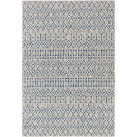 Livabliss Eagean Light Blue Ink Taupe White Rectangle Machine Woven Rug - 9...