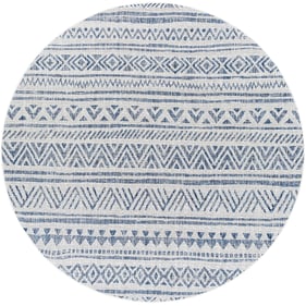 Livabliss Eagean Navy Light Blue White Round Machine Woven Rug - 94x94