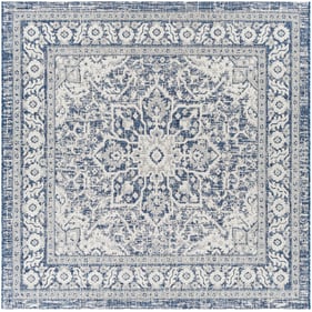 Livabliss Eagean Navy Light Blue White Machine Square Woven Rug - 79x79