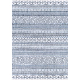 Livabliss Eagean Light Blue Navy White Machine Woven Rug - 108x79