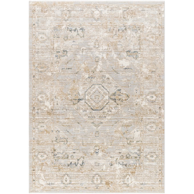 Livabliss Edmonton Cream Tan Light Gray Teal Dark Blue Machine Woven Rug - 120X94 EDO2302-71010