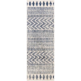 Livabliss Elaziz Dark Blue Light Gray White Machine Woven Rug - 91X31