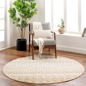 Livabliss Elaziz Cream Taupe Tan Round Machine Woven Rug - 94X94