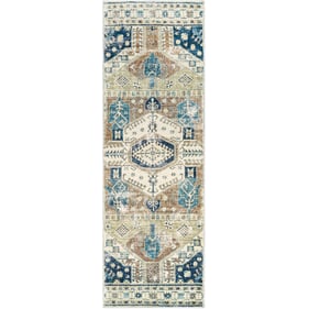 Livabliss Erin Olive Blue Tan Machine Woven Rug - 91X31