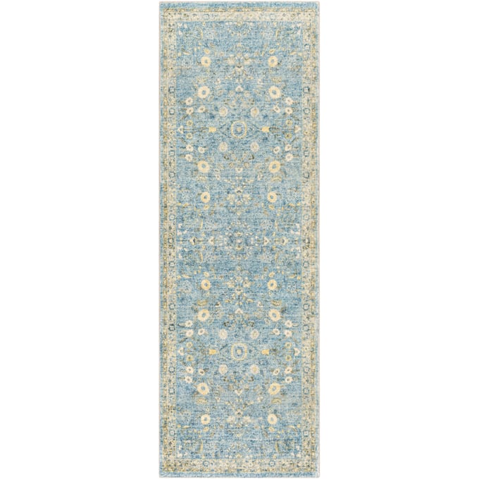 Livabliss Erin Denim Light Blue Cream Wheat Gray Machine Woven Rug - 91X31 ERN2311-2676