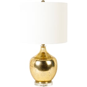 Livabliss Erving Gold Clear White Linen Metallic Brass Accent Table Lamp