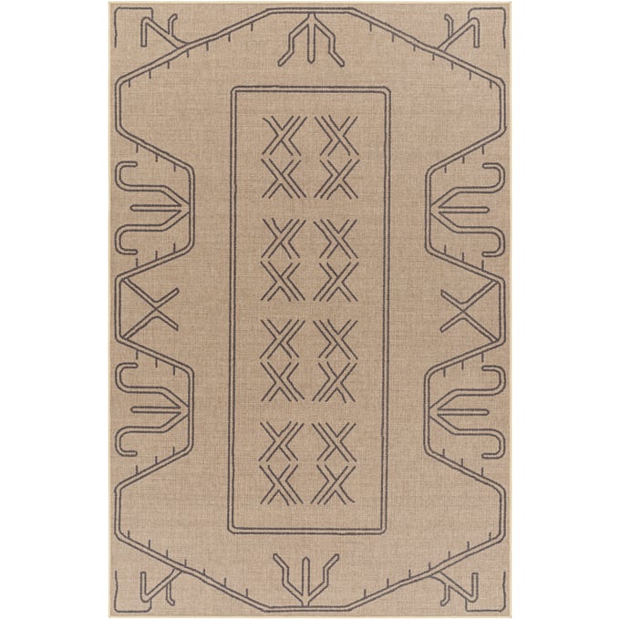 Livabliss Ez Jute Light Brown Black Beige Machine Rectangle Cottage Woven Rug - 120x96 EZT2305-810