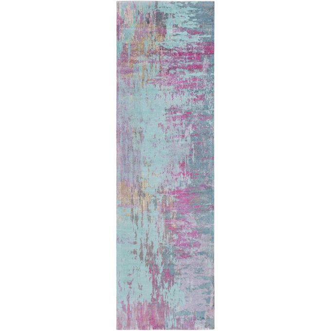 Livabliss Felicity Lavender Deep Teal Magenta Dusty Sage Aqua Machine Woven Rug - 96x30 FCT8003-268