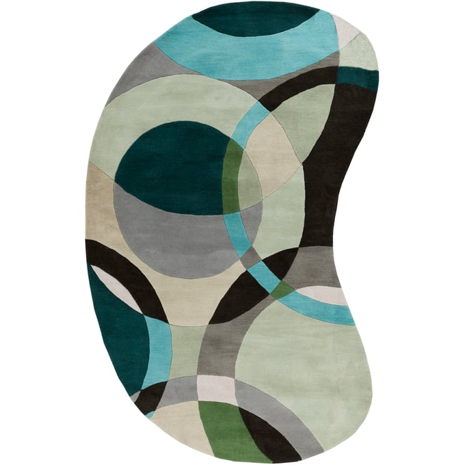 Livabliss Forum Gray Oatmeal Black Dark Blue Seafoam Aqua Kidney Handmade Rug - 108x72 FM7157-69KDNY