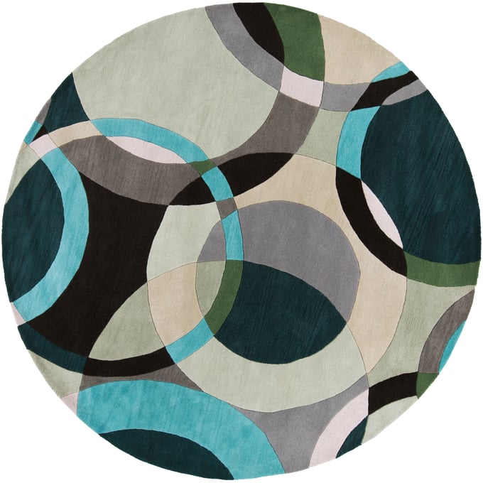 Livabliss Forum Gray Oatmeal Black Dark Blue Seafoam Aqua Round Handmade Rug - 96x96 FM7157-8RD