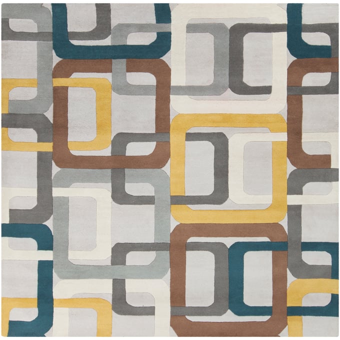 Livabliss Forum Dark Blue Gray Mustard Brown Ivory Square Handmade Rug - 96x96 FM7159-8SQ