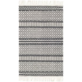 Livabliss Farmhouse Tassels Black White Handmade Rug - 144x108