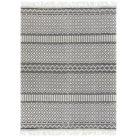 Livabliss Farmhouse Tassels Black White Handmade Rug - 120x96