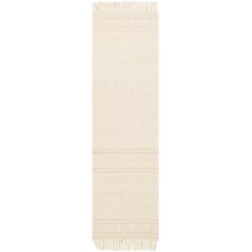 Livabliss Farmhouse Tassels White Beige Handmade Rug - 96x30