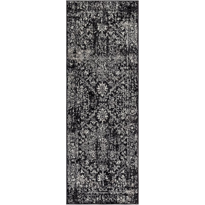 Livabliss Harput Black Charcoal Light Slate Ivory Machine Woven Rug - 87x31 HAP1087-2773