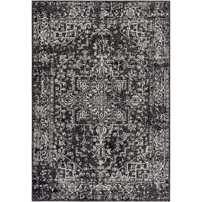 Livabliss Harput Black Charcoal Light Slate Ivory Machine Woven Rug - 67x47 HAP1087-31157