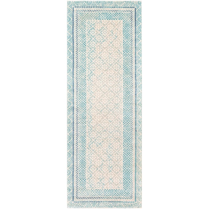 Livabliss Harput Aqua Light Slate Bright Blue Ivory Machine Woven Rug - 87x31 HAP1098-2773