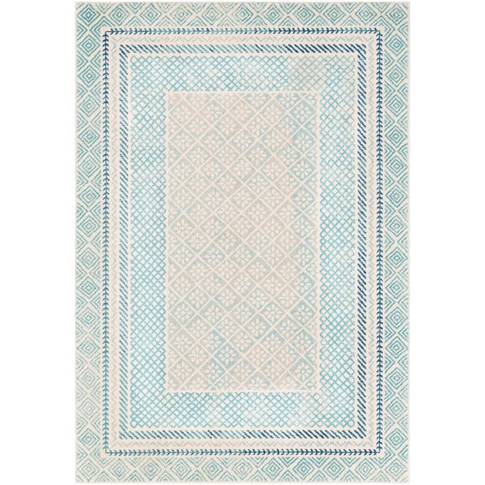 Livabliss Harput Aqua Light Slate Bright Blue Ivory Machine Woven Rug - 87x63 HAP1098-5373