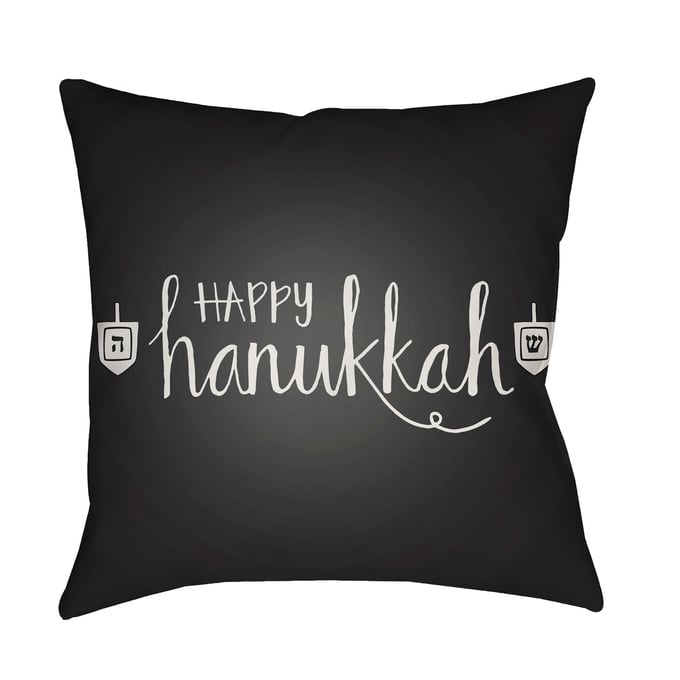 Livabliss Happy Hannukah Black Onyx Light Steel Grey Accent Pillow Cover - 18x18 HDY026-1818