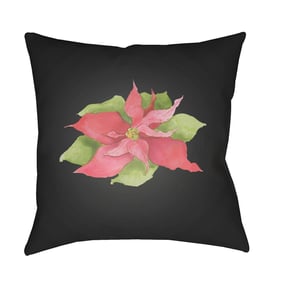 Livabliss Poinsettia Onyx Black Off White Camel Accent Pillow Cover - 18x18