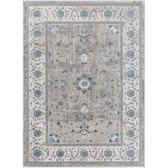 Livabliss Katmandu Navy Denim Light Gray Ivory Charcoal Machine Woven Rug - 114x79 KAT2304-6796