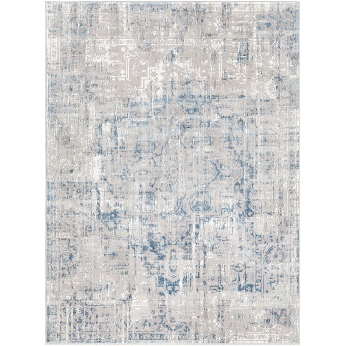 Livabliss Katmandu Navy Denim Light Gray Charcoal Ivory Machine Woven Rug - 87x63 KAT2306-5373