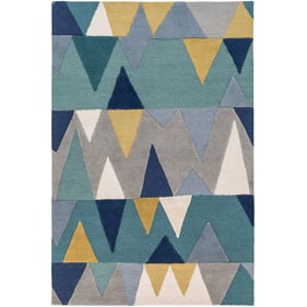 Livabliss Kennedy Blue Tan Navy Gray Teal Handmade Rug - 156x108