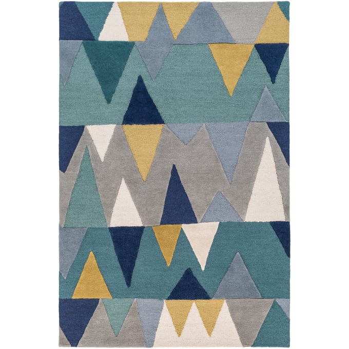 Livabliss Kennedy Blue Tan Navy Gray Teal Handmade Rug - 156x108 KDY3012-913