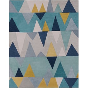 Livabliss Kennedy Blue Tan Navy Gray Teal Handmade Rug - 120x96