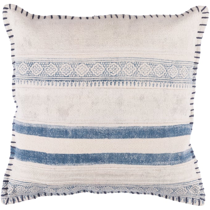 Livabliss Lola Navy Cream Pale Blue Down Accent Pillow - 20x20 LL006-2020D