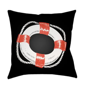 Livabliss Litchfield Jet Black Off White Dark Coral Accent Pillow Cover - 1...