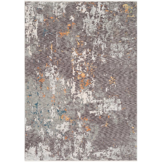 Livabliss Presidential Charcoal Gray Dusty Sage Ice Blue Orange Saffron Machine Woven Rug - 120x94 PDT2302-710103