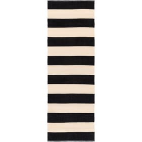 Livabliss Picnic Black Cream Handmade Rug - 96x30