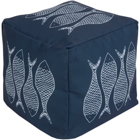 Livabliss Rain Dark Blue Ivory Pouf