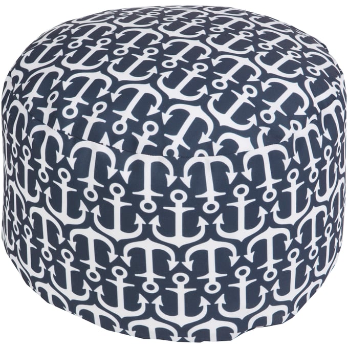 Livabliss Rain Off White Ink Blue Pouf POUF-306