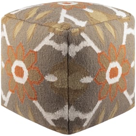 Livabliss Frontier Olive Rose Rust Ivory Pouf