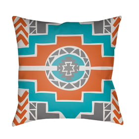 Livabliss Yindi Pale Blue Seafoam Orange Accent Pillow Cover - 18x18