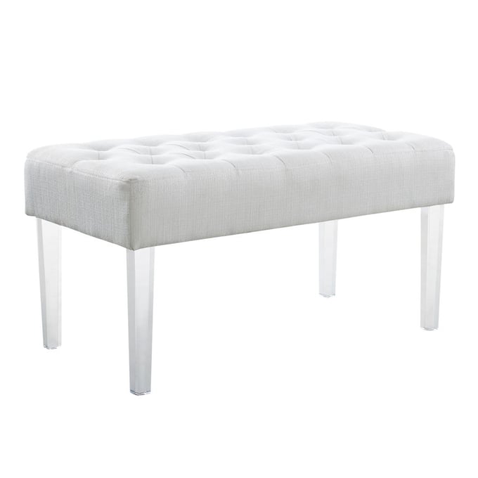 Linon Ella White Linen Glitz Acrylic Leg Bench LN-368261GLTZ01