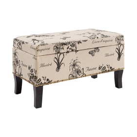 Linon Stephanie Black Botanical Linen Storage Bench