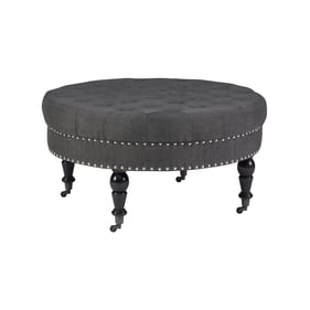 Linon Isabelle Charcoal Round Tufted Ottoman