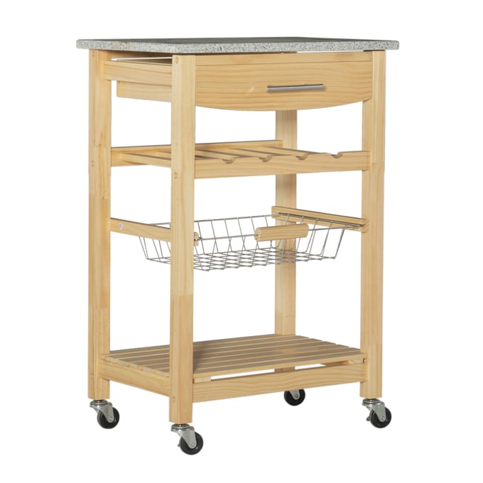 Linon Roger Natural Kitchen Cart with Granite Top LN-44037NAT-01-KD-U