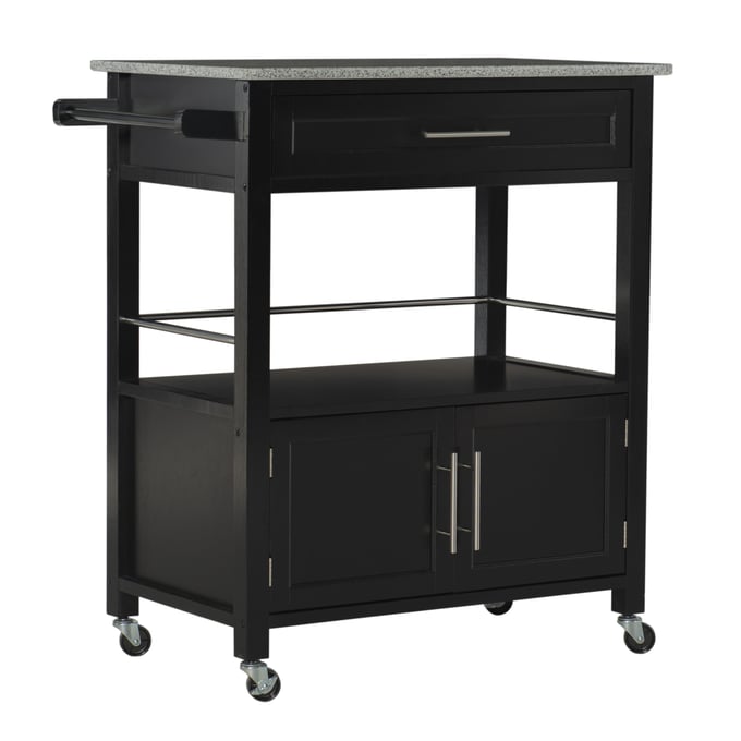 Linon Cameron Black Kitchen Cart with Granite Top LN-464809BLK01U