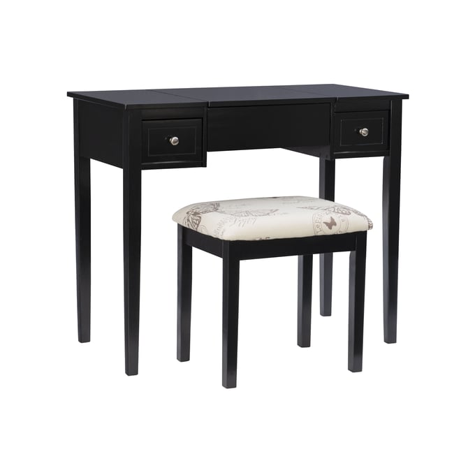 Linon Virginia Black Butterfly Vanity and Stool LN-98135BLKX-01-KD-U