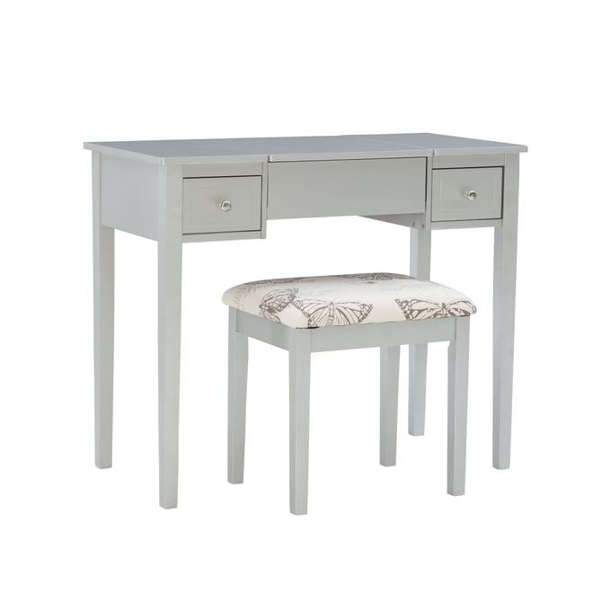 Linon Virginia Silver Butterfly Vanity and Stool LN-98135SIL01