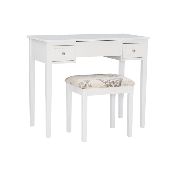 Linon Virginia White Butterfly Vanity and Stool LN-98135WHTX-01-KD-U