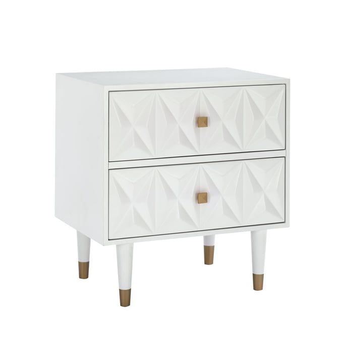 Linon Geo White Gold Two Drawers Texture Nightstand LN-BD53WHT01AS