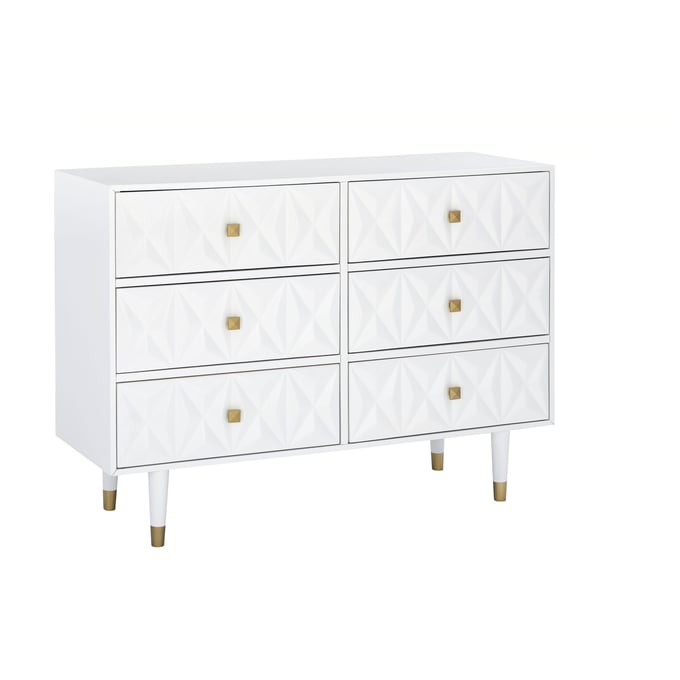 Linon Geo White Gold 6 Drawers Texture Dresser LN-BD54WHT01AS