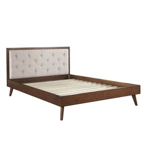 Linon Reid Walnut Oatmeal Queen Platform Bed