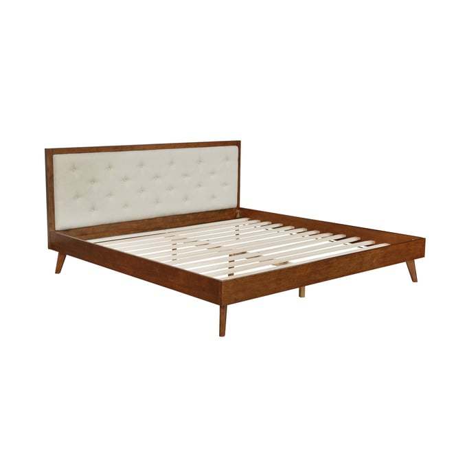 Linon Reid Walnut Oatmeal King Platform Bed LN-BD57KOAT01AB