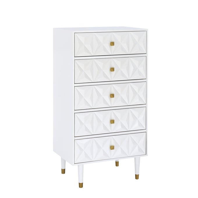 Linon Geo White Gold Five Drawers Texture Chest LN-BD66WHT01U